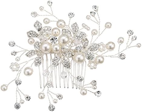 Isoft Ivory Simulated Pearl Crystal Floral Handmade Bride Hair Comb and Crystal Wedding Comb