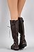Buckled Combat Lace Up Lug Sole Knee High Vegan Leather Punk Boots