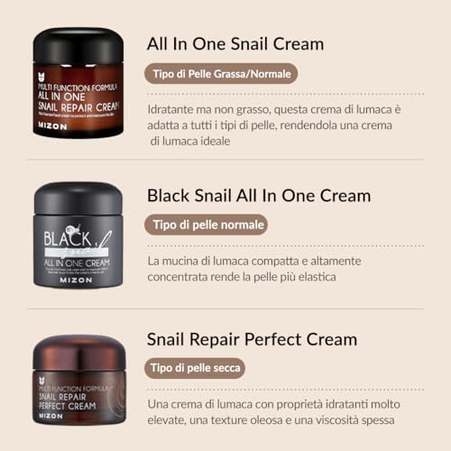 [Mizon] Crema alla Bava di Lumaca Nera (75ml) Crema Premium; Trattamento anti-invecchiamento; Cosmetico coreano con estratti di piante e mucina di lumaca nera (All in One Black Snail Cream)