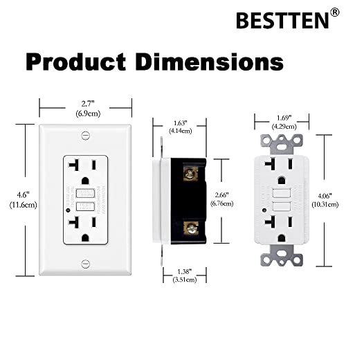 [10 Pack] BESTTEN 20 Amp GFCI Outlet, GFI Outlet with LED Indicator