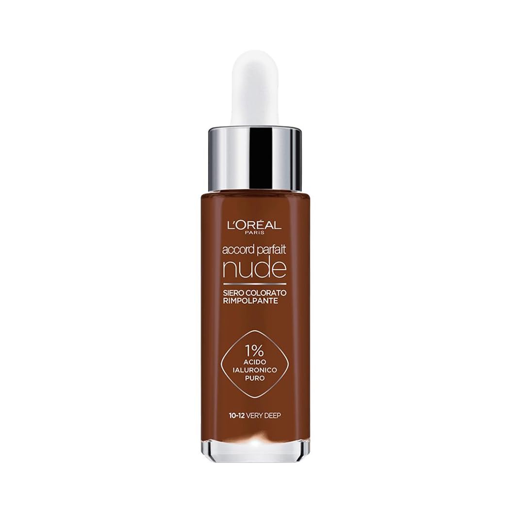 L'Oreal Paris True Match Tinted Serum Foundation, 1% Hyaluronic Acid, Hydrating Formula, Replumps Skin in 1 Hour for a Natural Glowing Finish, 30 ml, Shade 10-12 Very Deep