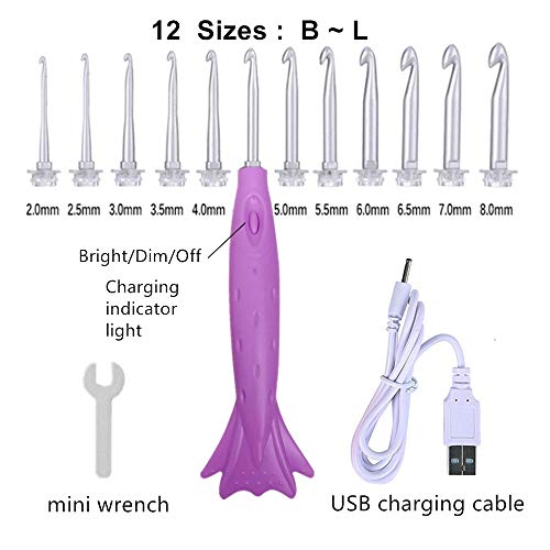 Lighted Crochet Hooks,12 Sizes Light Up Crochet Hooks Complete Set Rechargeable with Metal Heads