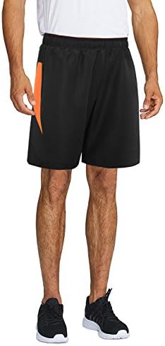 HSFEO Men's Running Shorts Quick Dry 7.8" Mesh Liner Exercise Workout Shorts(Orange, X-Large)