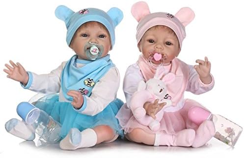 Angelbaby 22 inch Reborn Baby Twins Boy and Girl Dolls Lifelike Handmade Silicone Alive Dolls Weighted Body Newborn Bebe for Children Gift Sets 2 pcs