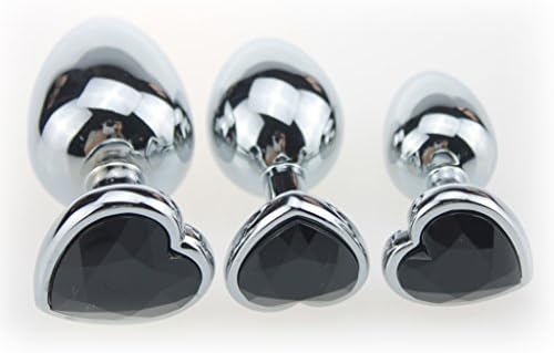 3PCS Heart-Shaped Smooth Steel with Jewelry Design Sexy Stimulation Toys (Black)