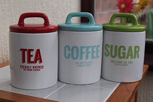 multi coloured tea coffee sugar canisters