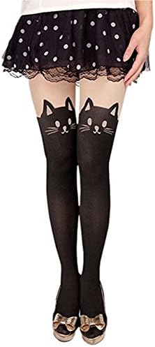 CradlebeautyWomen Sexy Cat Tail Tattoo Knee High Hosiery Pantyhose Tights Socks