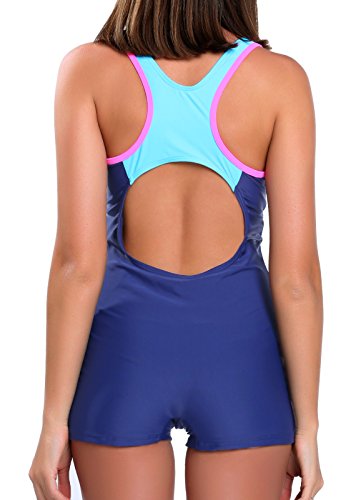 FITTOO Damen Vintage Figuroptimizer X-Rücken Einteiliger Sport Badeanzug mit Bein – Bild 3