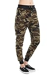 Woman Camouflage Zipper detail pants Army Waistband Jogger Pants (Small-Medium, Olive)
