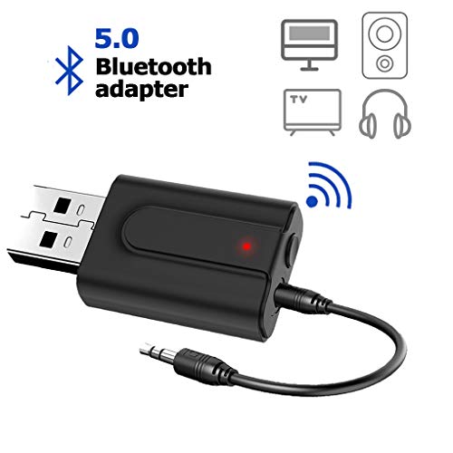 2 in 1 USB Bluetooth Adapter 5.0+EDR Mini Bluetooth Transmitter Receiver HiFi Wireless Audio Adapter with 3.5mm AUX for Car Headphones PC TV Home Stereo USB Supply No Driver Required
