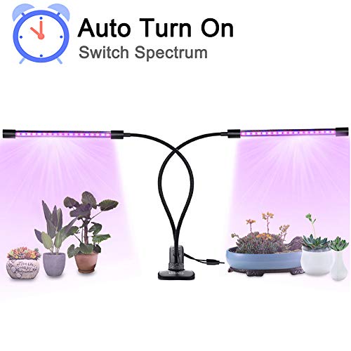 18W Plant Grow Light with Auto Turn On Function, slitinto Dual Head 36 LED 5 Dimmable Levels Grow Lamp Bulbs, 3/9/12H Timer, Spectrum Switching, Adjustable Gooseneck for Indoor Plants [New Converter]