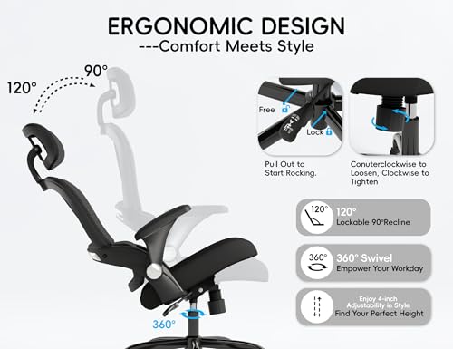 TRALT Office Chair - Ergonomic Office Chair with Back Support, Home Office Desk Chairs, 330lbs Wide Seat Big and Tall Office Chairs with Headrest, Comfy Desk Chairs (Black)