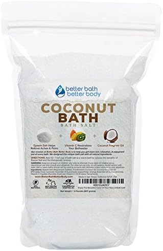 Coconut Bath Salt 32oz (2-Lbs) - Epsom Salt Bath Soak With Coconut Fragrant Oil Plus Vitamin C Crystals - Enjoy The Sweet Exotic Aromatherapy Of Coconut
