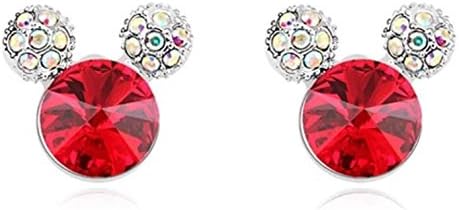 Crystal Mouse Ears Post Earrings Swarovski Element Silver Tone Light Siam