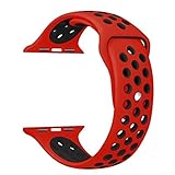 Yearscase 42MM Soft Silicone Sport Replacement Band with Ventilation Holes for Apple Watch Nike+ and Apple Watch Series 1 2 3, S/M Size ( Red / Black )