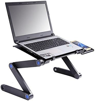 Portable Laptop Desk, Notebook PC Lapdesk Table Stand with Mouse Pad Ergonomics 360 Degree Adjustable Legs 2 CPU Cooling Fans for Notebook MacBook iPad for Bed Sofa Home and Office