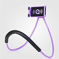 Universal Smart Mobile Phone Stand,Hanging on Neck Cell Phone Mount Holder, Flexible Lazy Bracket DIY Free Rotating for Multiple Functions (Purple)