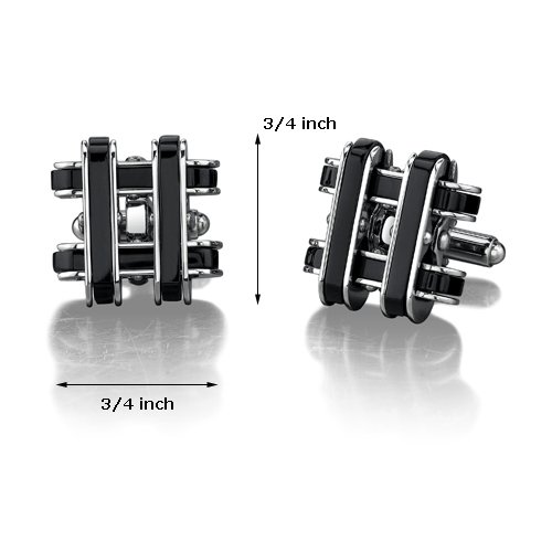 Stainless Steel Cufflinks for Men with Black Resin Inlay