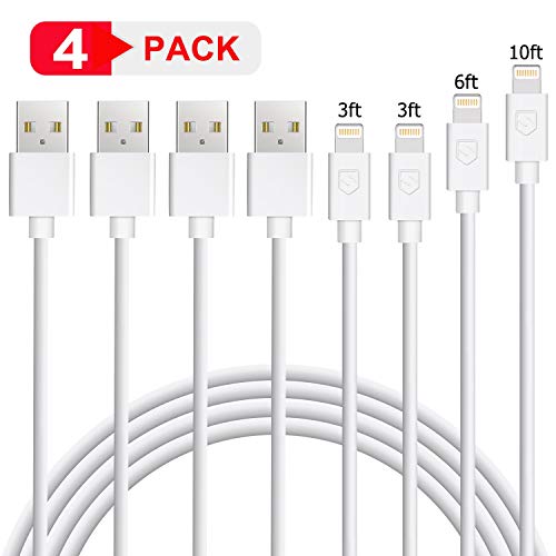 Sundix iPhone Charger Lightning Cable 4Pack 3FT+3FT+6FT+10FT Charger Cord Compatible with iPhone Xs XR X 8 8PLUS 7 7Plus SE 5 6 6sPlus iPad Mini Air Pro iPod