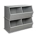 Badger Basket Two Bin Stackable Toy Storage Cubby Organizer – Modular Storage for Toys, Books, and Crafts – Solid Wood Panel – Gray
