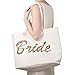 ELEGANTPARK Personalized Bride Jumbo Tote Bag Gold Sequin Wedding Bridal Shower Bachelorette Gift 100% Jute with Handle and Interior Pocket