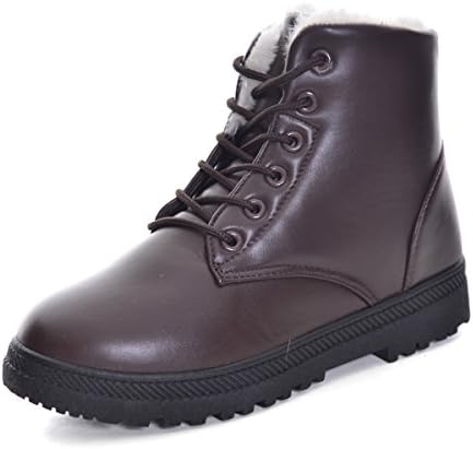 Women Winter Snow Boots Fur Sneakers Shoes Lace-up Flat Platform Ankle Booties Boots Brown Size 8.5
