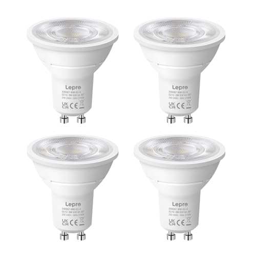 Lepro GU10 LED Warm White 6 W Bulb, 2700 K Warm White, 630 Lumen, 38° Beam Angle, Non-Dimmable Reflector Lamp, Energy Saving GU10 LED Bulb for Living Room, Kitchen, Bedroom, Pack of 4