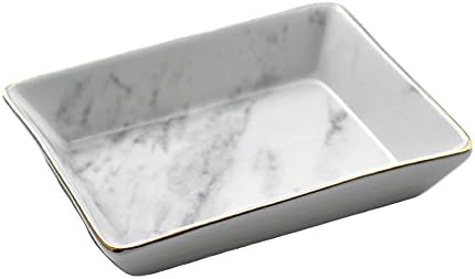 Ceramic Jewelry Plate Marble Rectangular Ring Dish Organizer Jewelry Tray with Golden Edged Decor Wedding Gift