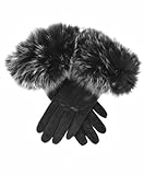 Fratelli Orsini Women's Italian Fox Fur Cuff Cashmere LIned Leather Gloves Size 7 1/2 Color Black