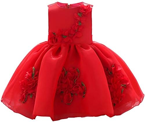 RUMOUR Birthday Dress with Red Elegant Flower for Girls 6-12 Month
