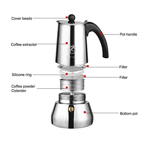favourall 200/300 ml Edelstahl-Kaffeemaschine Herd Espressokocher Perkolator Topf Induktion Kochfeld Espressokocher 4-6… – Bild 5