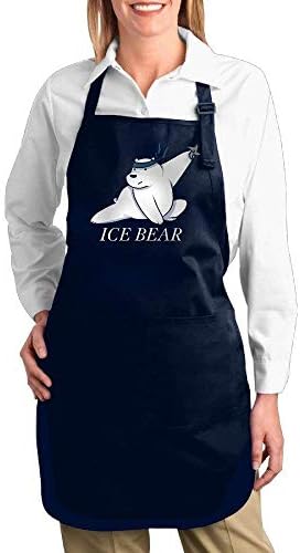 Siwbko We Bare Bears Ice Bear Canvas Adjustable Bib Apron with 2 Pockets Navy