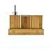 Bamboo Vanity Caddy Bath Countertop Organizer Set - Soap Pump - Toothbrush Holder - Stainless Steel Finish - Removable Ceramic Interior - Hand Made Modern Luxury Decor by Maxtir (Bamboo, 4-Piece)