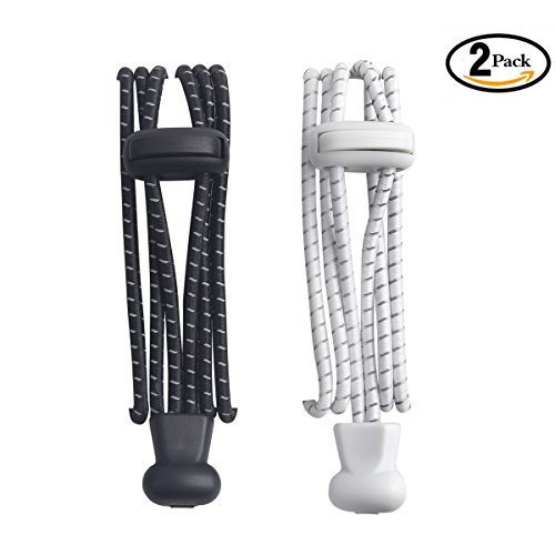 No Tie Shoelaces JZY Round Athletic Shoe Laces With Elastic Fits All Adult and Kids Shoes (Black+White) - Thumbnail 7