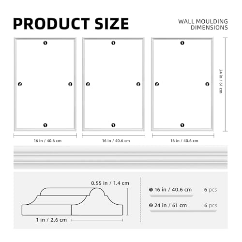 JSIWOTH Kit de Molduras de Pared 3 Sets 40 x 60 cm, Molduras para Pared Pre Cortadas, Paneles Decorativos Estilo Marco para DIY Revestimiento de Pared Interior, Blanco (Requiere adhesivo)