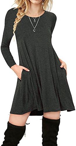 AuroKer Women's Casual Loose Swing T-Shirt Dress(DarkGray,L)