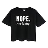 YITAN Women's Fashion Funny Tees Graphic Loose T shirt Cute Relaxed Split Crop Top Black Small