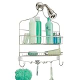 mDesign Wide Shower Caddy, Storage for Shampoo, Conditioner, Soap - Satin/White
