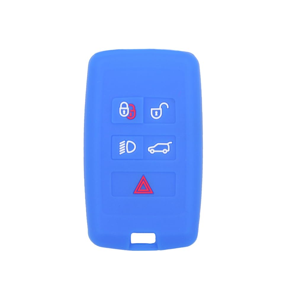 BROVACS Silicone Cover Protector Case Holder Skin Jacket Compatible with LAND ROVER Range Rover Discovery JAGUAR 5 Button Smart Remote Key Fob CV4984 Deep Blue