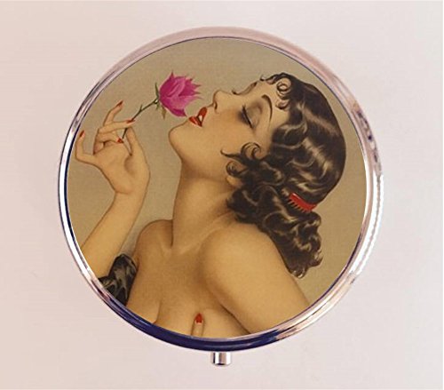 Flapper Rose Pill Box Pillbox Case Holder Trinket Box Art Deco Roaring 20s Jazz Age 1920s Pin Up