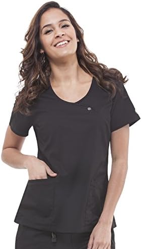 Green Label Women's Angie 2231 Crossover V-Neck Scrub Top- Black- M