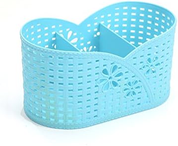 Saumota Light &amp; Durable Plastic 3 Divided Compartments Storage Organizer Storage Bin Desk Storage-Blue