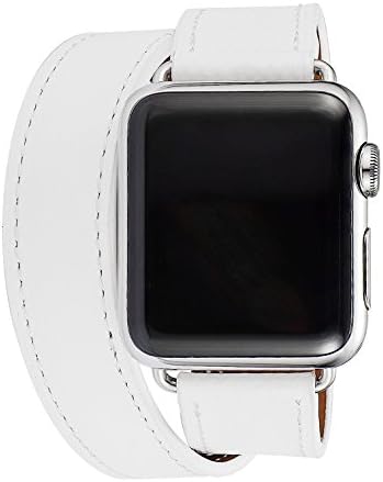 Apple Watch Band Series 1/Series 2,Bandkin Double Tour Leather Watch Band and Double Loop Strap with Classic Metal Buckle for iWatch(38mm White)