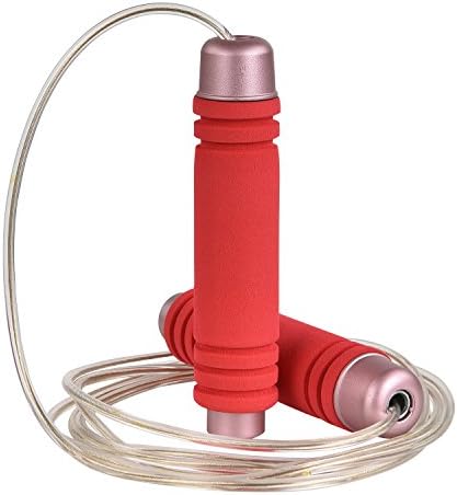 Crossfit Weighted Jump Rope Adjustable up to 9.5ft for Adults & Kids. Premium Comfortable Foam Handles, Won't Tangle, Great Skipping Rope with High Grade PVC Steel Cable-Red