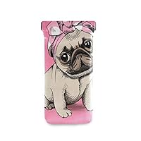 Jiayangzi Puppy Pug Headband Sunglasses Case Soft Ultra Light Eyeglass Case Portable Goggles Pouch PU Leather Reading Glasses Holder for Woman Man Girl Boy Teen