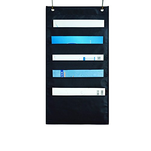 Kruideey 5 Pocket Hanging File Organizer, Cascading Wall Organizer Storage Pocket Chart, Office Supplies Storage, Home & Classroom Organizations - Black（5 Pockets） - Thumbnail 2