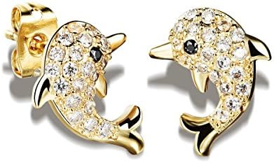 Tidoo Jewelry Lovely Dolphins Yellow Gold Plated Stud Earrings Charm for Girls