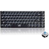 Ajazz AK33 Geek Mechanical Keyboard, 82 Keys Layout, Blue Switches, White LED Backlit, Aluminum Portable Wired Gaming Keyboard, Pluggable Cable, for Games Work and Daily Use, Black