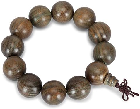 City Pierce Bracelet Natural Solid Wood Olive Green 12 Smooth Balls 20mm Bead Elastic Mala