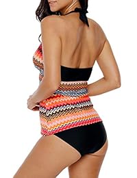 EnlACHIC Bañador de tankini a rayas para dama, tallas M-3XL